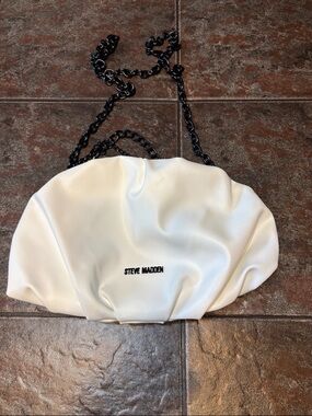 Steve Madden White Pouch Clutch with Black Chain Strap